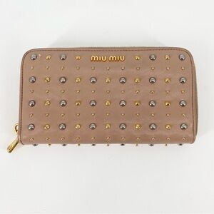 Miu Miu Studded Leather Continental Zip Wallet Blush Pink